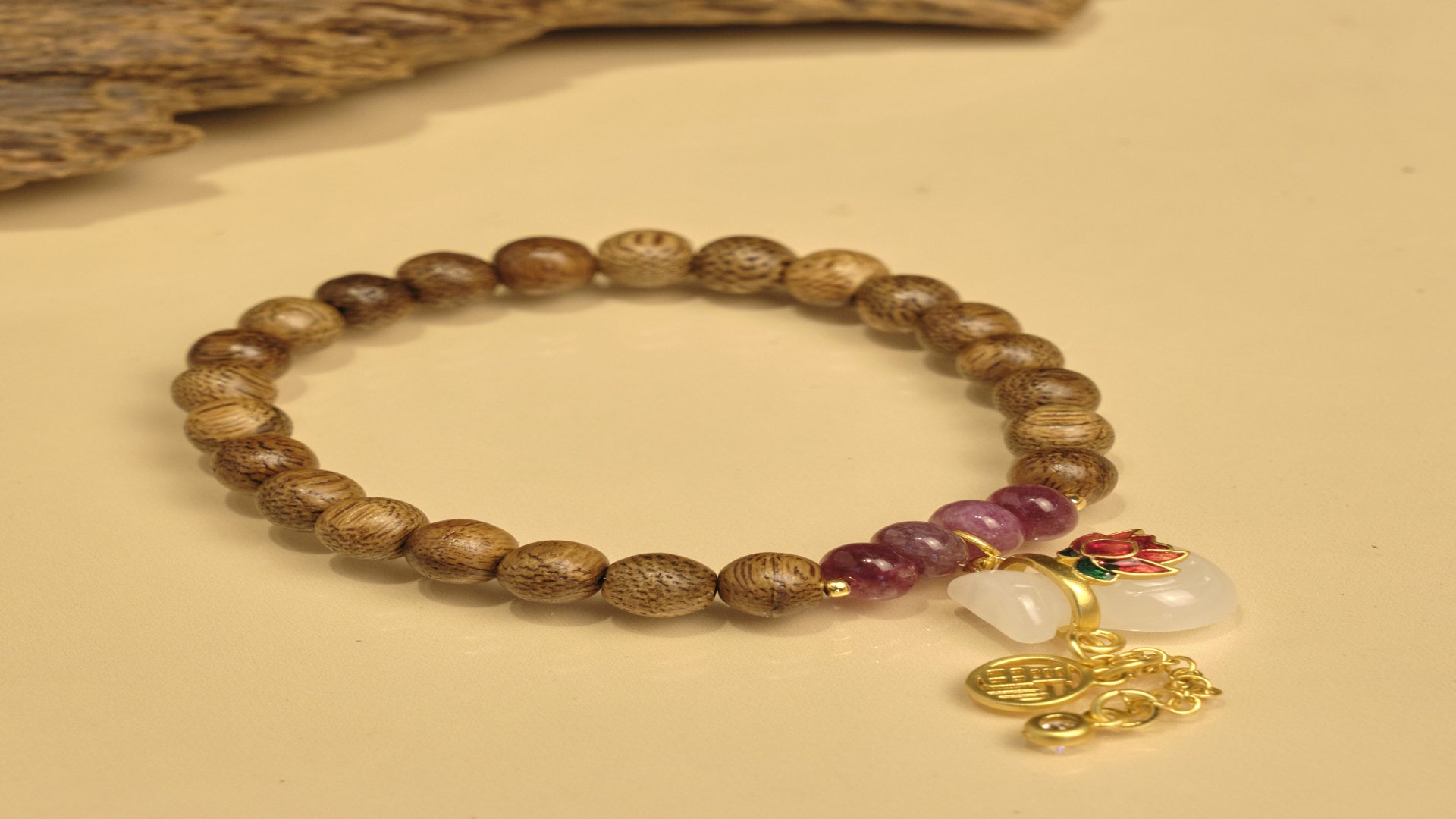 Vòng tay Trầm Hương, Trầm tốc vườn tròn đơn đan dây mix charm 8li, theo mệnh phong thủy 