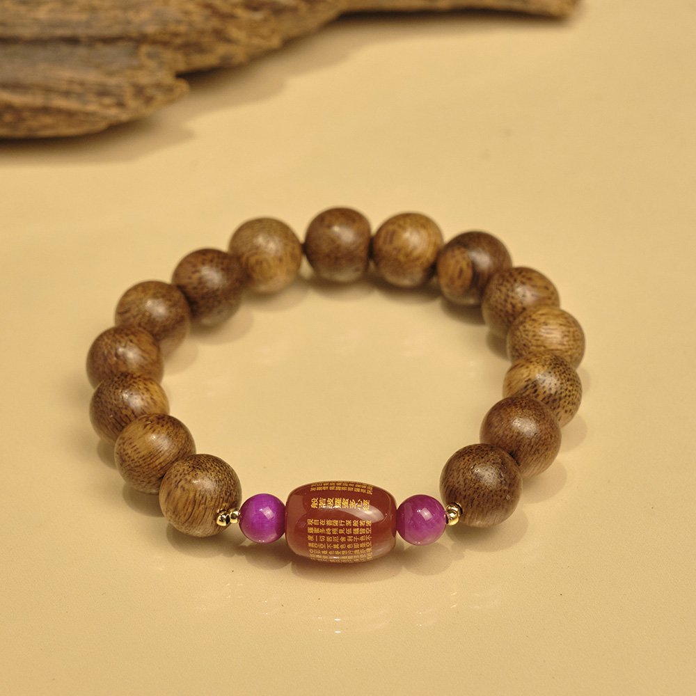 Vòng tay Trầm Hương, Trầm tốc vườn tròn mix charm mã não và đá lu thống khắc tâm kinh 10li, theo mệnh phong thủy 