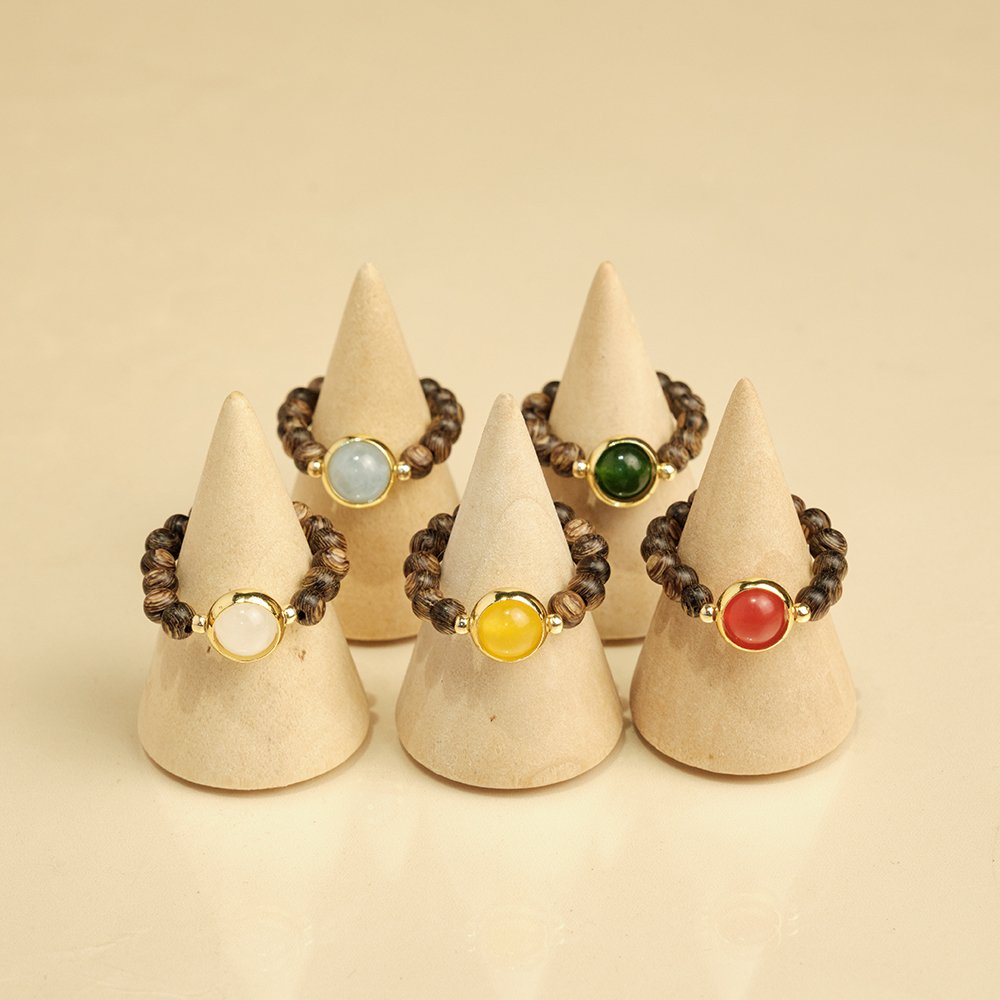 Nhẫn Trầm Hương, Trầm Sánh Ghép, Hạt 3li Phối Đá Mã Não DANA Trầm Hương