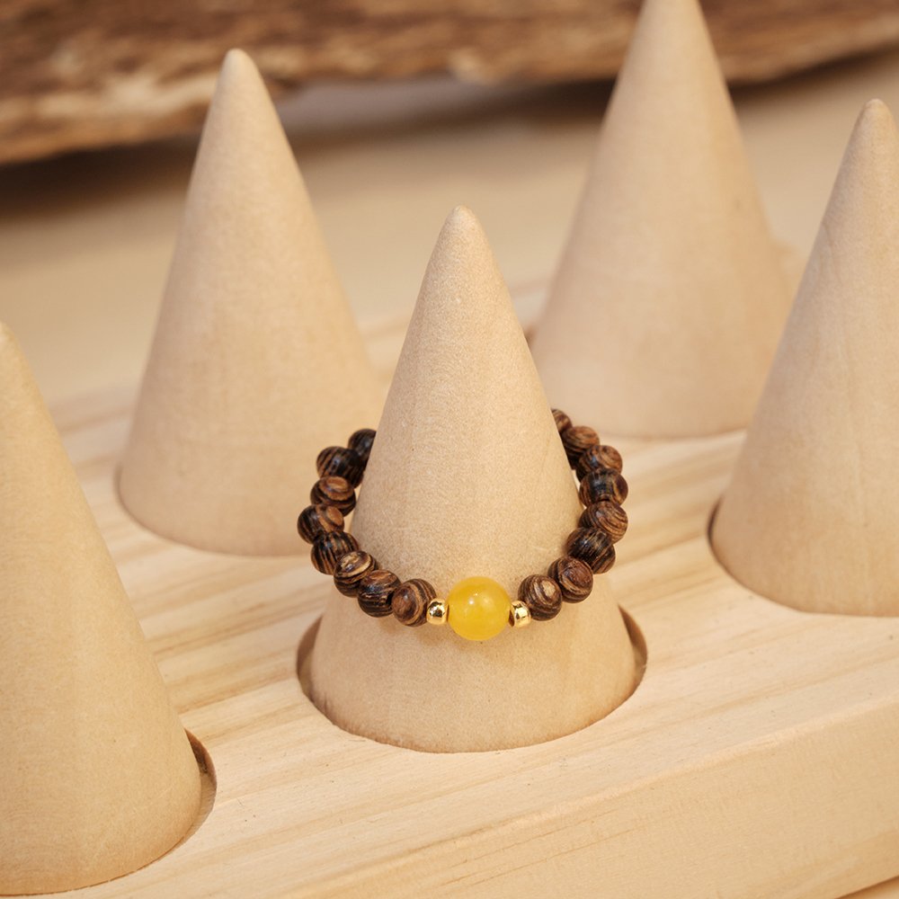 Nhẫn Trầm Hương, Trầm Sánh Ghép, Hạt 3li Phối Đá Ngọc Trơn DANA Trầm Hương